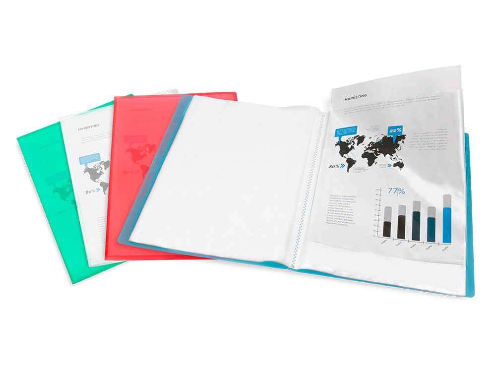 CAPA CATALOGO LIDERPAPEL 20 BOLSAS POLIPROPILENO DIN A4 VERDE TRANSLUCIDO