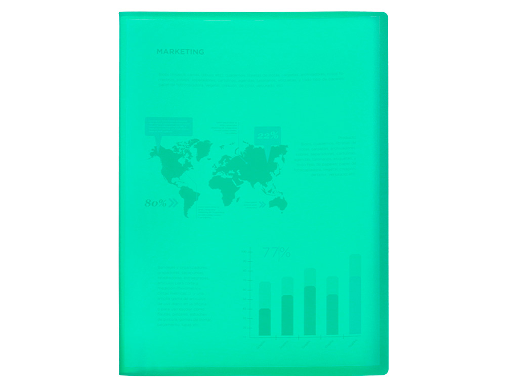 CAPA CATALOGO LIDERPAPEL 20 BOLSAS POLIPROPILENO DIN A4 VERDE TRANSLUCIDO