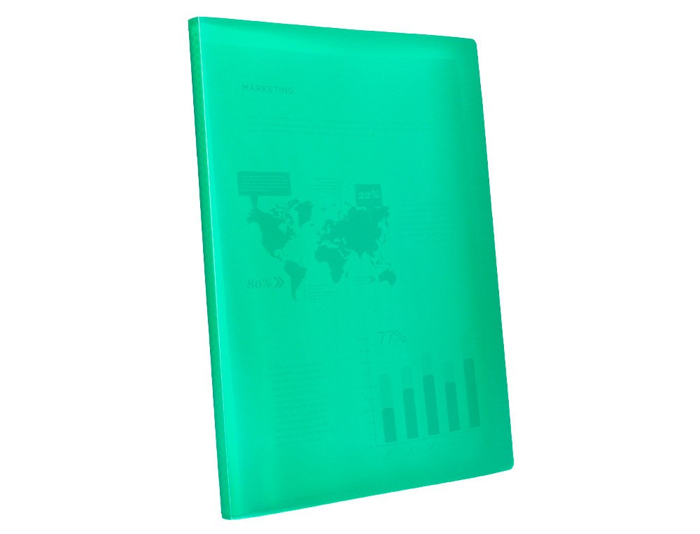 CAPA CATALOGO LIDERPAPEL 20 BOLSAS POLIPROPILENO DIN A4 VERDE TRANSLUCIDO