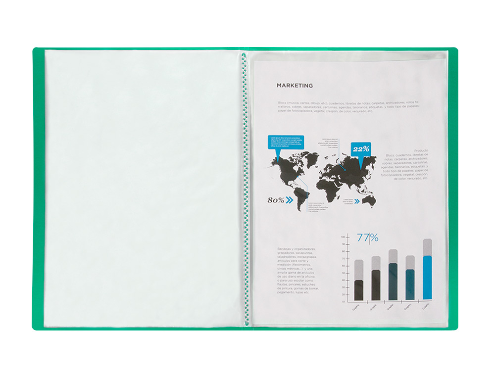 CAPA CATALOGO LIDERPAPEL 20 BOLSAS POLIPROPILENO DIN A4 VERDE TRANSLUCIDO