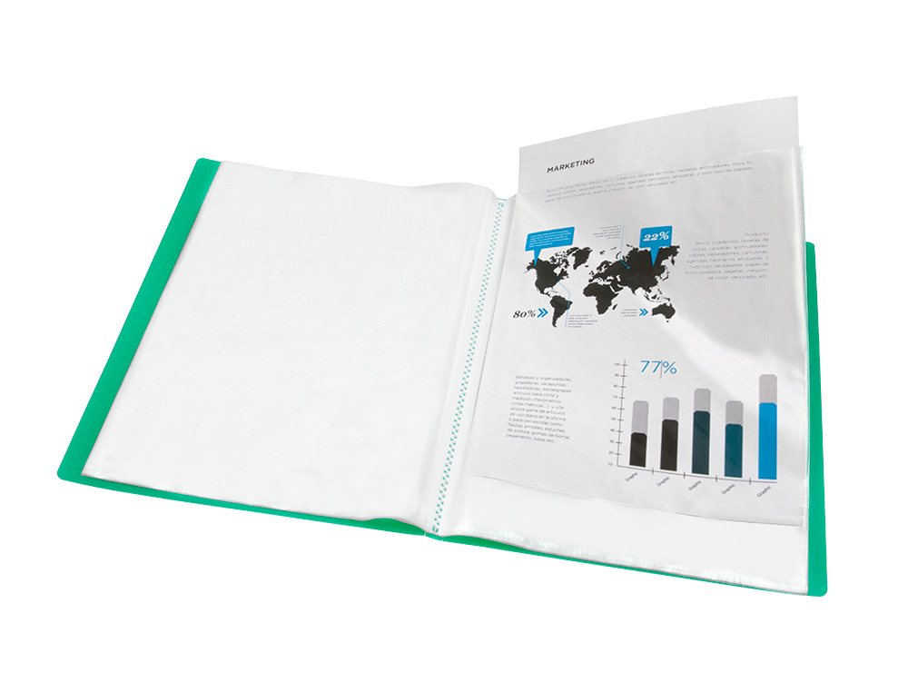 CAPA CATALOGO LIDERPAPEL 20 BOLSAS POLIPROPILENO DIN A4 VERDE TRANSLUCIDO