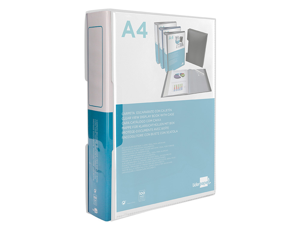 CAPA CATALOGO LIDERPAPEL 100 BOLSAS DIN A4 TRANSPARENTE COM CAIXA