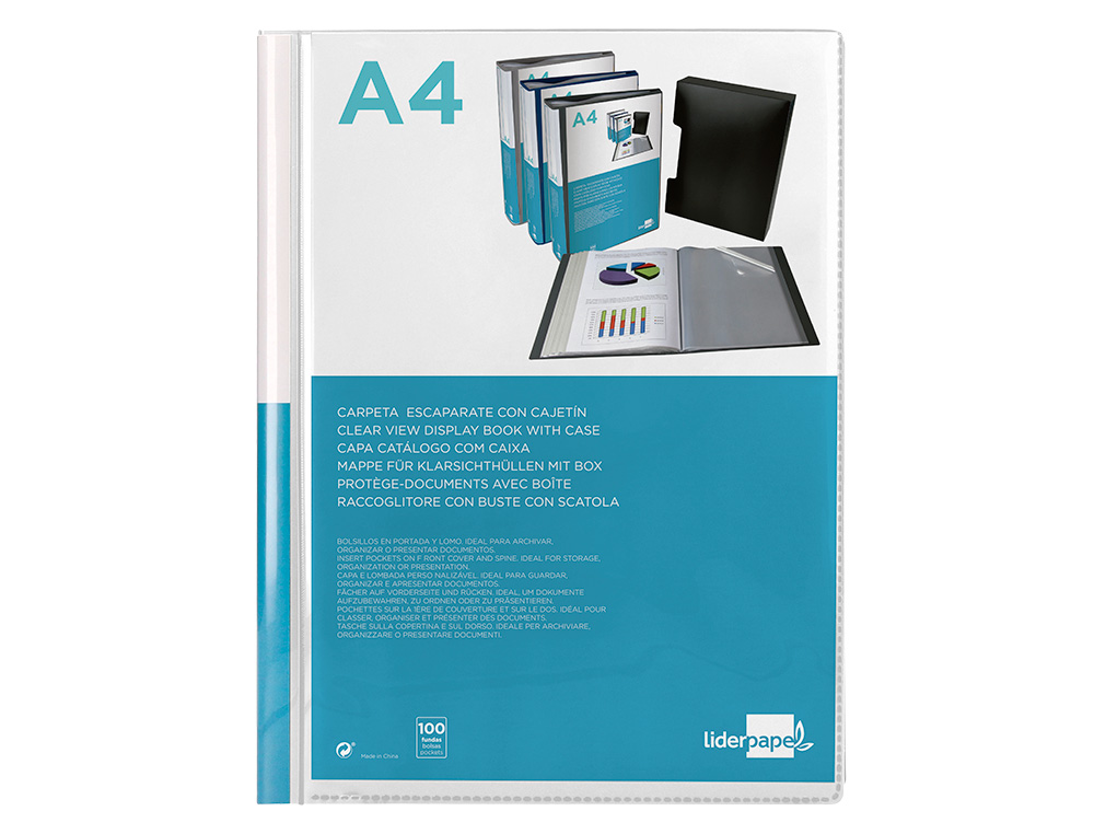 CAPA CATALOGO LIDERPAPEL 100 BOLSAS DIN A4 TRANSPARENTE COM CAIXA
