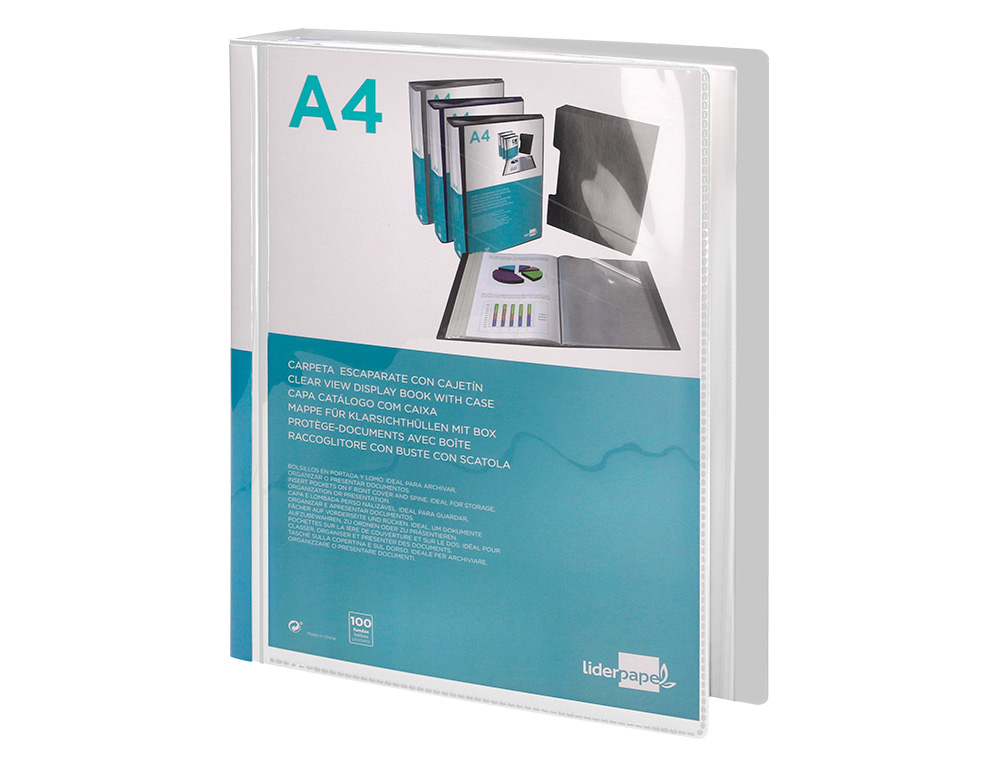CAPA CATALOGO LIDERPAPEL 100 BOLSAS DIN A4 TRANSPARENTE COM CAIXA