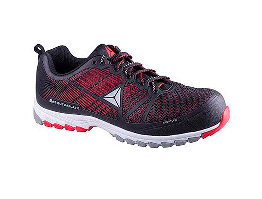 SAPATOS DE SEGURANCA DELTAPLUS DE POLIURETANO E MALHA S1P PRETO E VERMELHO TAMANHO 39