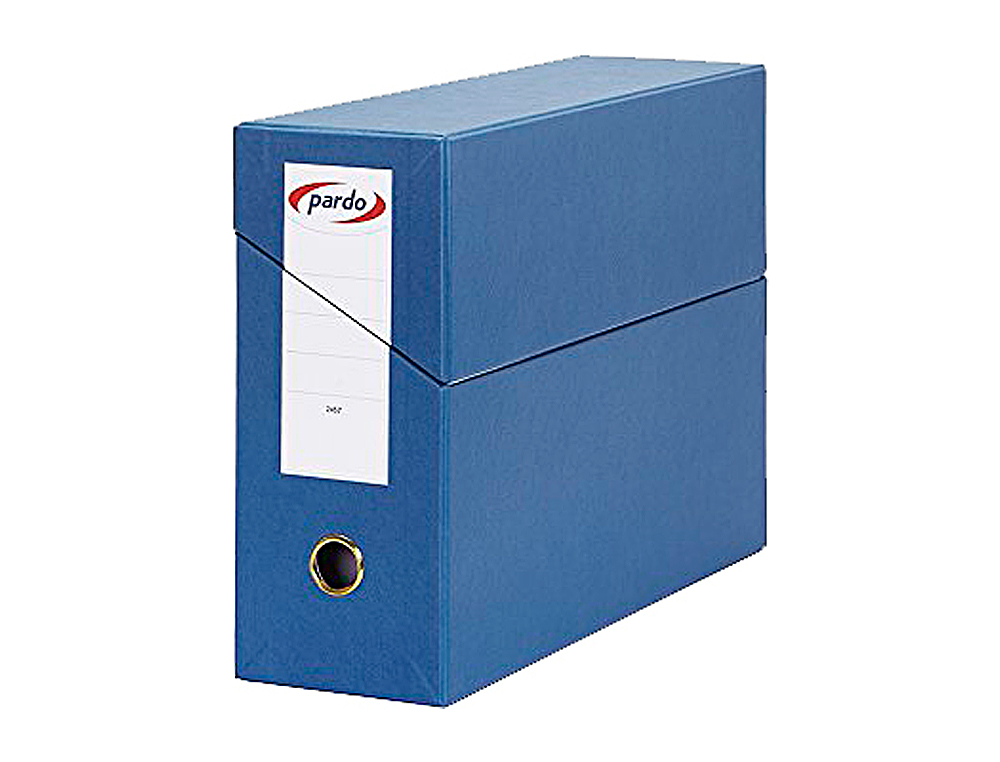 CAIXA PARDO PARA TRANSFERENCIAS FOLIO FORRADO EXTRA DUPLO LOMBADA 80 MM ESTOJO INTERIOR COM PORTA ETIQUETAS AZUL 270X390