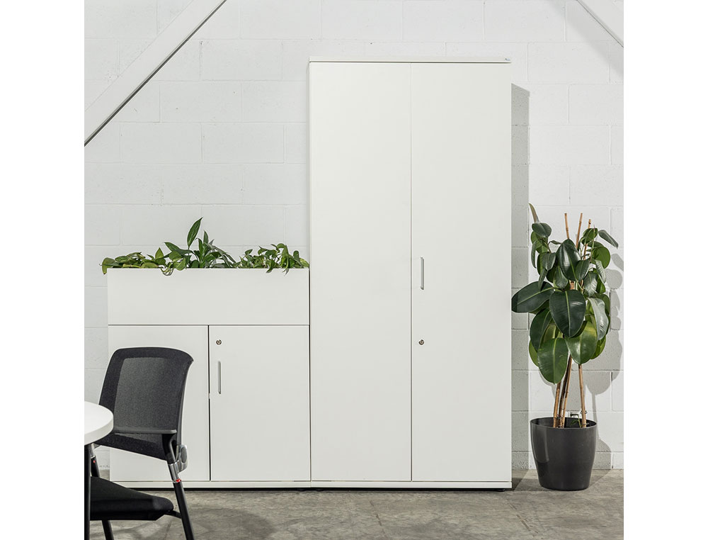 ARMARIO ROCADA COM QUATRO ESTANTES E DOIS PORTAS SERIE STORE 195X90X45 CM ACABAMENTO AW04 BRANCO/BRANCO