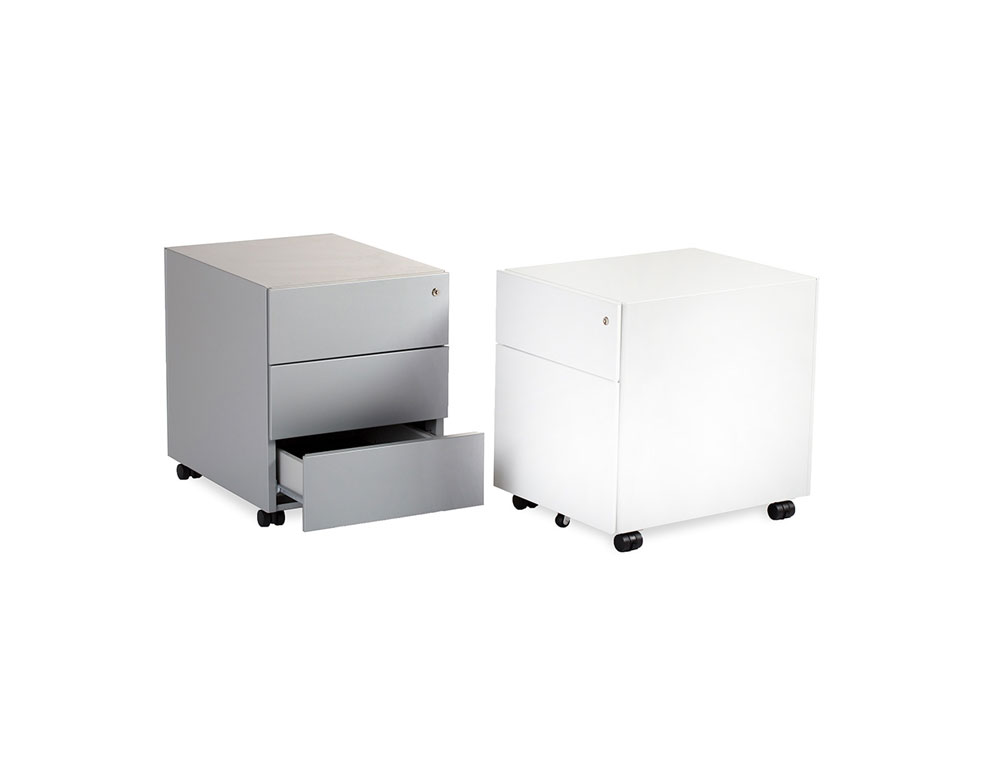 ARMARIO METALICA ROCADA COM TRES GAVETAS SERIE STORE 58X40X59,5 CM ACABAMENTO AC13 BRANCO/BRANCO