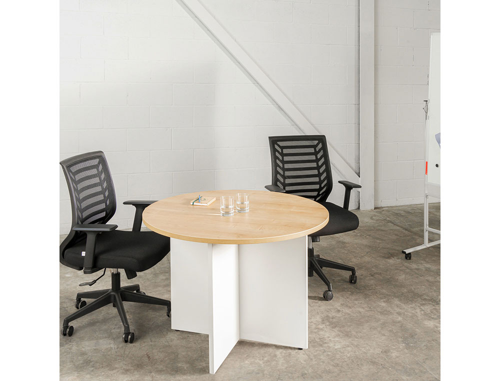 MESA DE REUNIAO ROCADA MEETING 3005AW04 ESTRUTURA EM MADEIRA BRANCO ALUMINIO TABULEIRO BRANCO 100 CM DIAMETRO