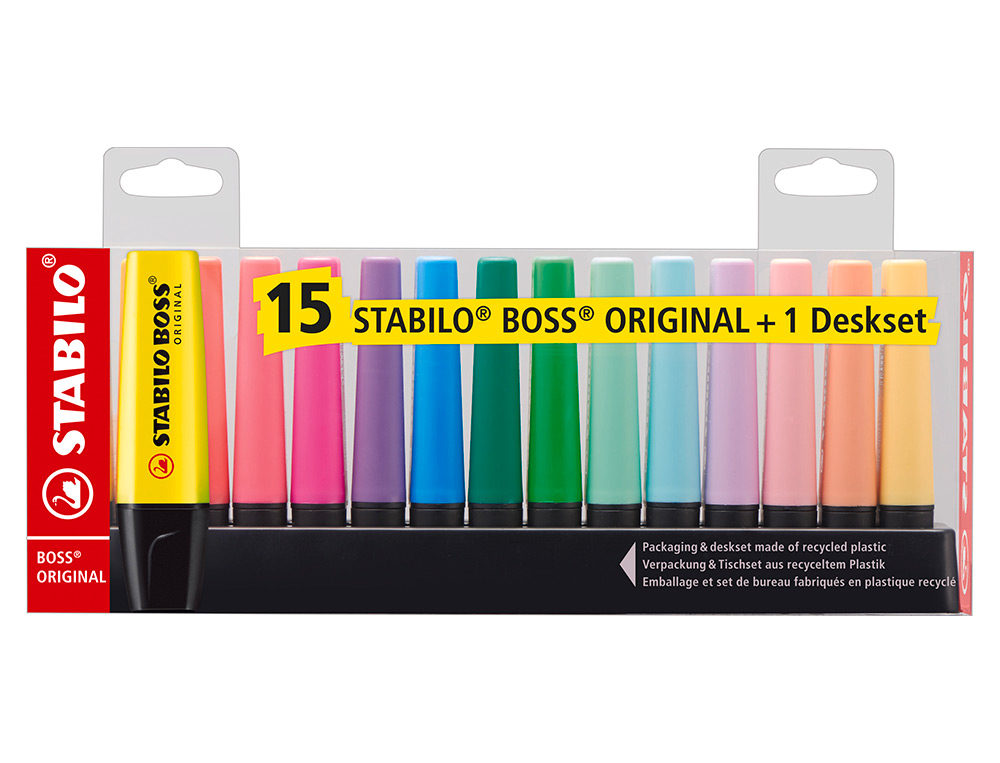 MARCADOR FLUORESCENTE STABILO BOSS 70 BLISTER DE 15 UNIDADES CORES SORTIDAS