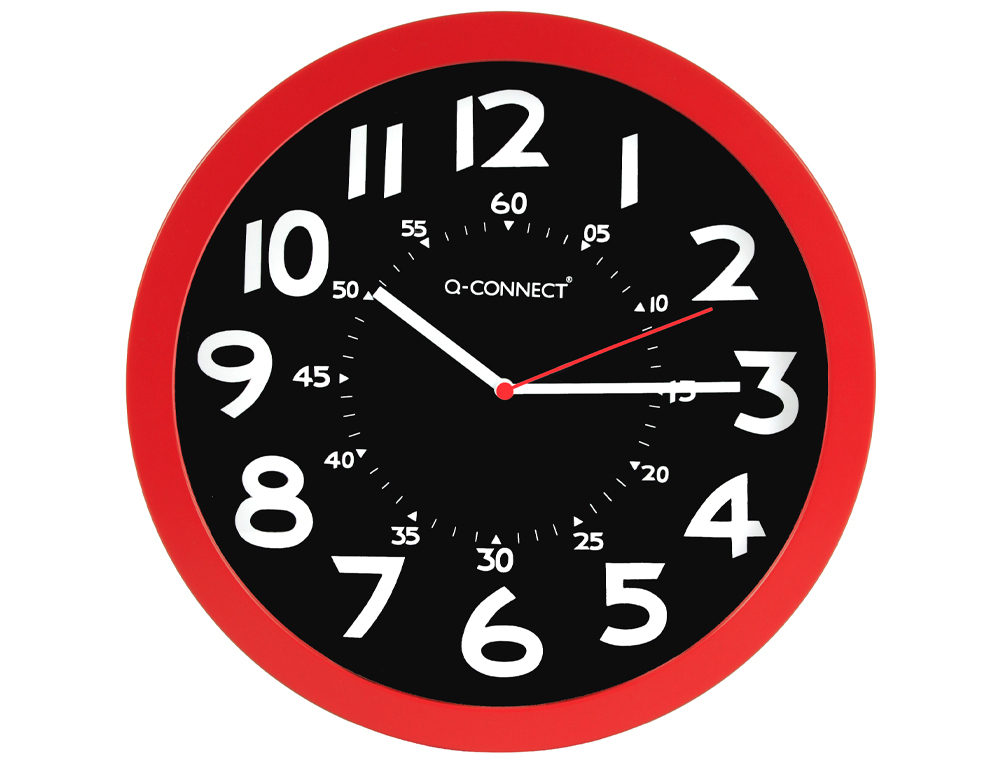 RELOGIO Q-CONNECT DE PAREDE PLASTICO DE ESCRITORIO REDONDO 30 CM COR VERMELHO E PRETO