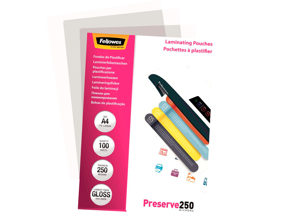 BOLSA DE PLASTIFICAR FELLOWES BRILHO DIN A4 250 MICRONS PACK DE 100 UNIDADES