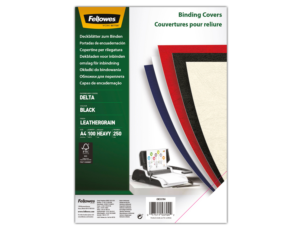 CAPA DE ENCADERNACAO FELLOWES CARTAO DIN A4 BRILHO VERMELHA CHROMOLUX 250 GR PACK DE 100 UNIDADES