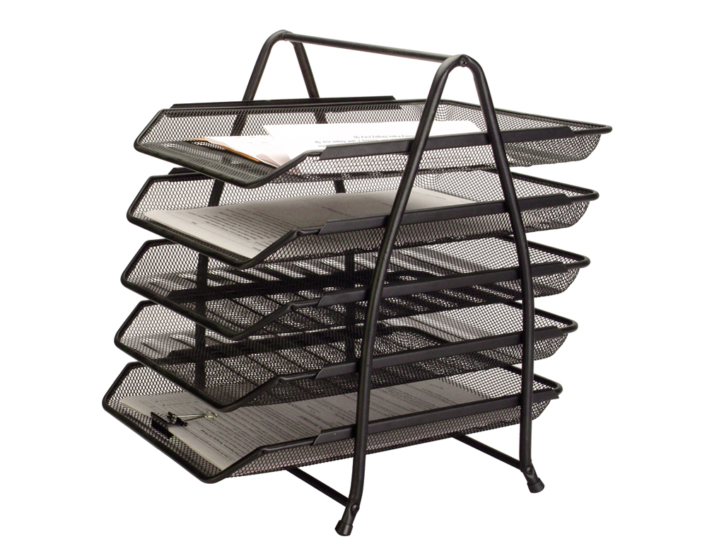 TABULEIRO SECRETARIA Q-CONNECT METALICA REDE PRETA 5 BANDEJAS MOVEIS 350X275X375 MM