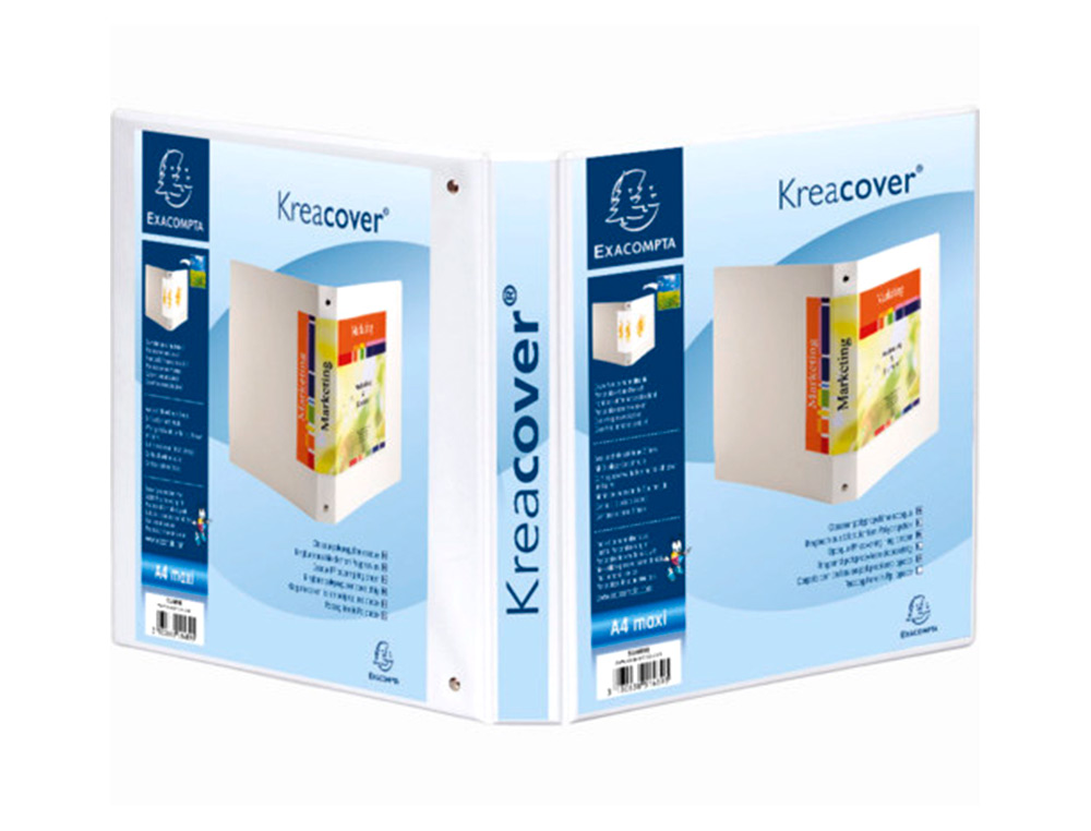 PASTA EXACOMPTA CANGURO 4 ANEIS 30 MM DIN A4+ CARTAO FORRADO POLIPROPILENO PERSONALIZAVEL 3 BOLSOS BRANCA