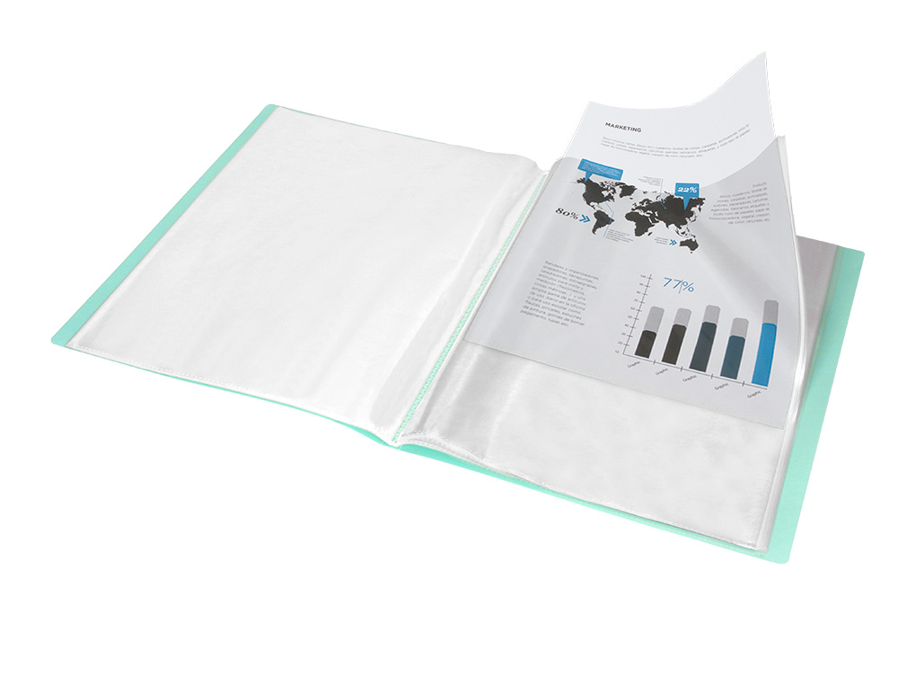 CAPA CATALOGO LIDERPAPEL 60 BOLSAS POLIPROPILENO DIN A4 VERDE MA OPACO