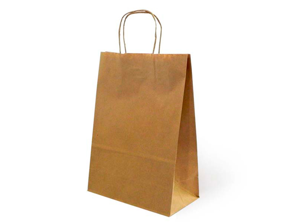 SACO DE PAPEL BASIKA KRAFT RECICLADA ASA RETORCIDA LISA NATURAL FORMATO 