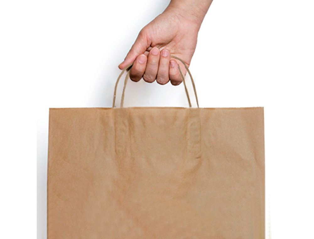SACO DE PAPEL BASIKA KRAFT RECICLADA ASA RETORCIDA LISA NATURAL FORMATO 