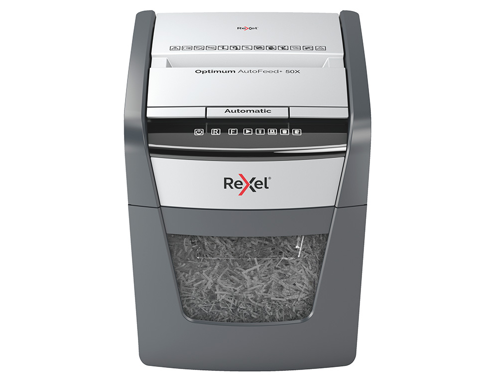 DESTRUIDORA DE DOCUMENTOS REXEL OPTIMUM AUTOFEED+ 50X EU CAPACIDADE DE CORTE 50 FOLHAS DESTROI AGRAFES E CLIPS 20 LITROS