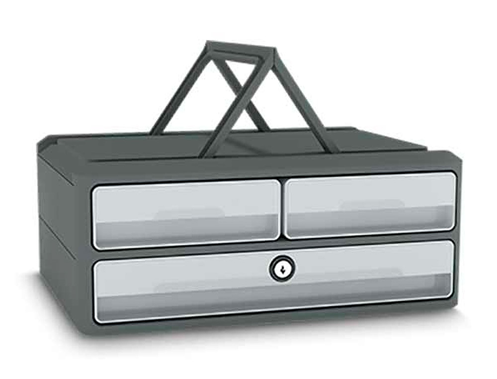 BLOCO CLASSIFICADOR DE GAVETAS CEP MOOV UP RECICLADO 80% COM FECHADURA RECICLADO E 3 GAVETAS COR CINZA