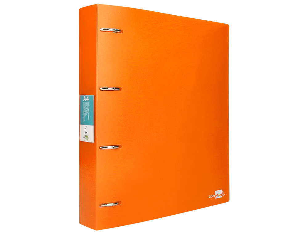 PASTA LIDERPAPEL POLIPROPILENO DIN A4 4 ANEIS MISTOS 40 MM LARANJA FLUOR OPACO