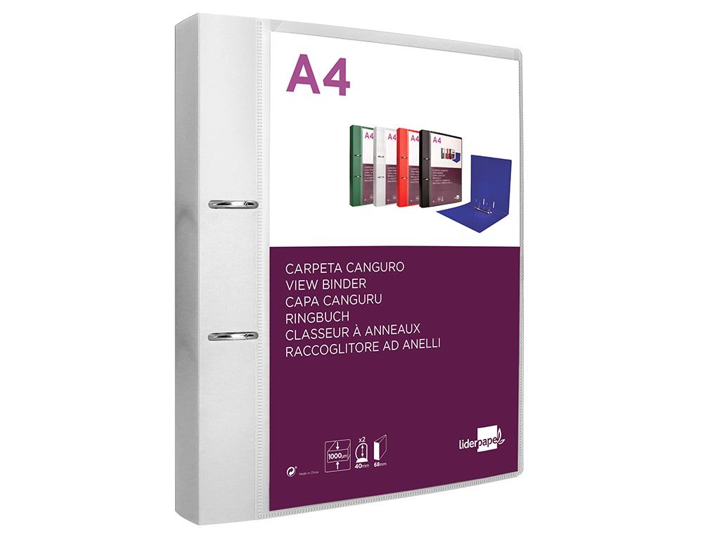 PASTA CANGURU LIDERPAPEL POLIPROPILENO DIN A4 2 ANEIS 40 MM MISTOS TRANSPARENTE