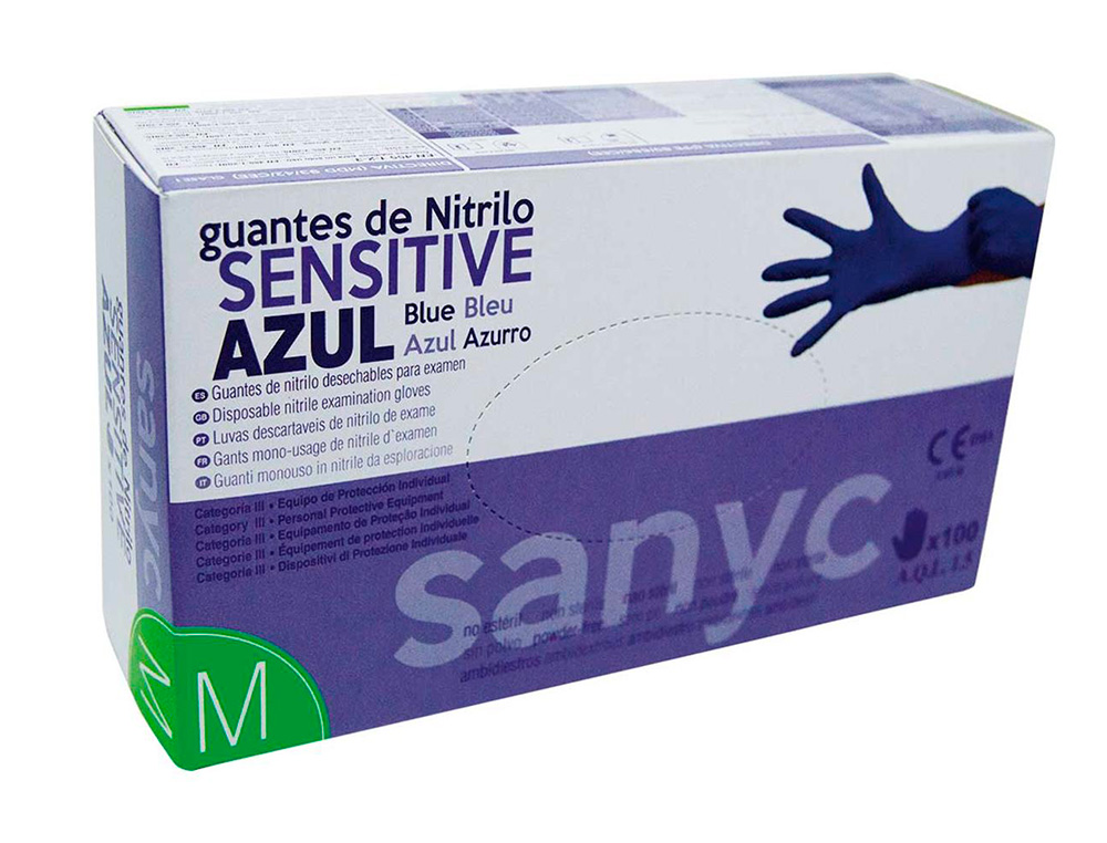 LUVA DE NITRILO DESCARTAVEL SENSIVEL SEM PO TAMANHO M MEDIO COR AZUL CAIXA DE 100 UNIDADES
