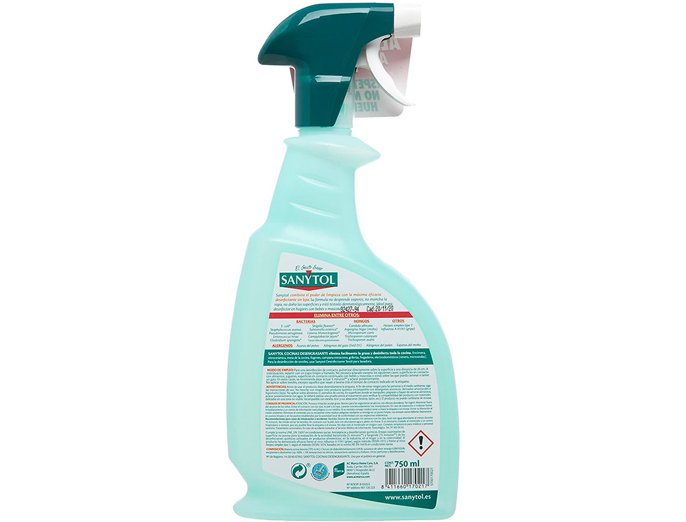 DETERGENTE DESEMFETANTE SANYTOL PARA COZINHAS COM PISTOLA PULVERIZADORA FRASCO DE 750 ML