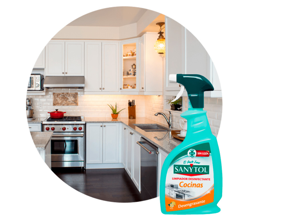 DETERGENTE DESEMFETANTE SANYTOL PARA COZINHAS COM PISTOLA PULVERIZADORA FRASCO DE 750 ML