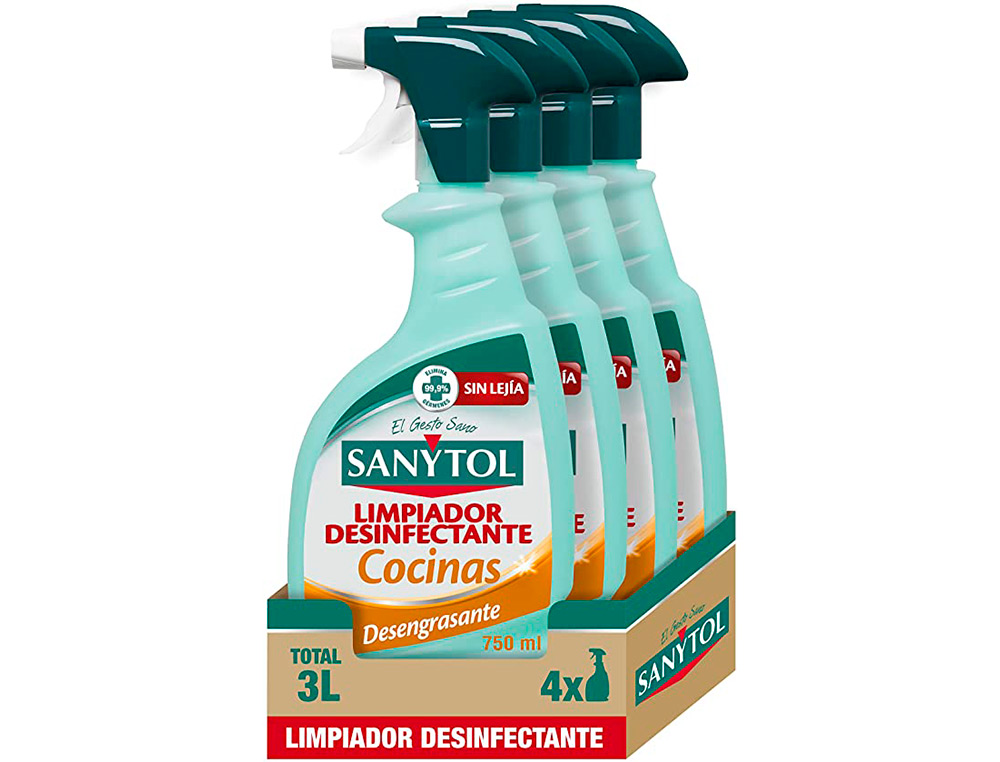 DETERGENTE DESEMFETANTE SANYTOL PARA COZINHAS COM PISTOLA PULVERIZADORA FRASCO DE 750 ML