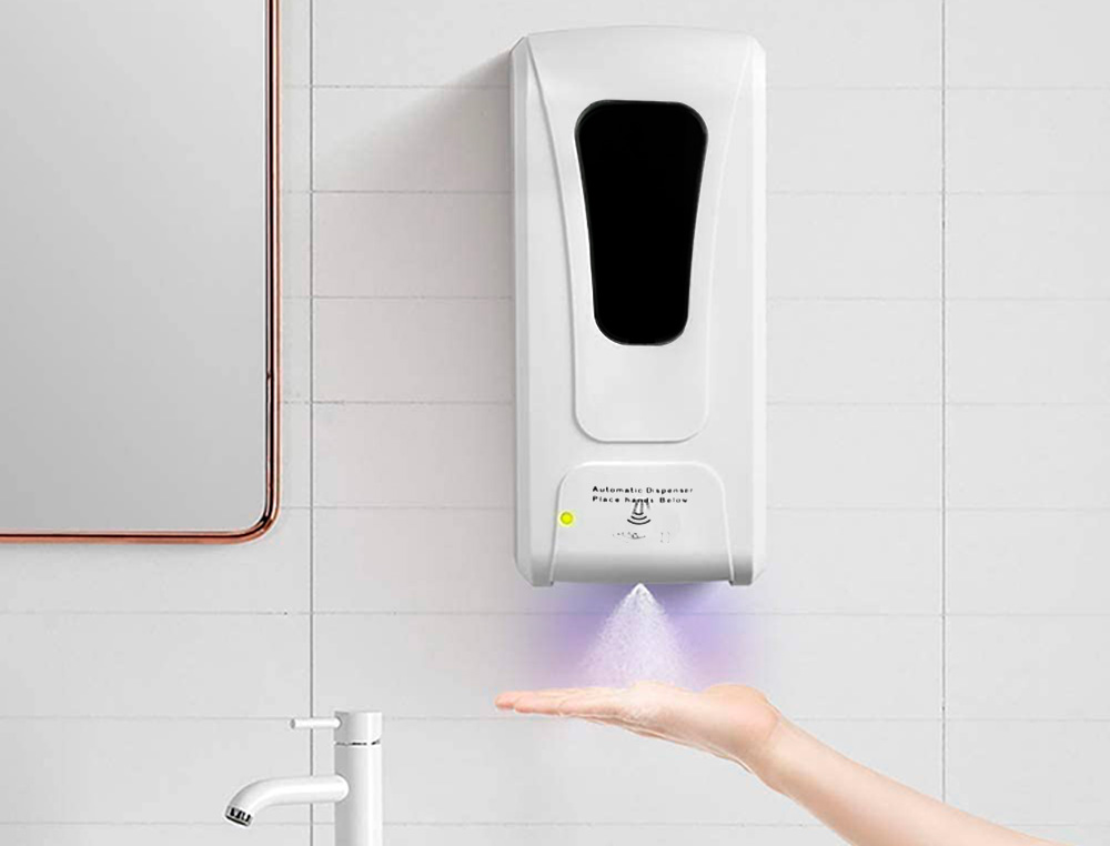 DISPENSADOR HIGIENICO DE SABAO AUTOMATICO COM SENSOR E SUPORTE METALICO Q-CONNECT 152 CM ALTURA 1000 ML COR BRANCO 13X11