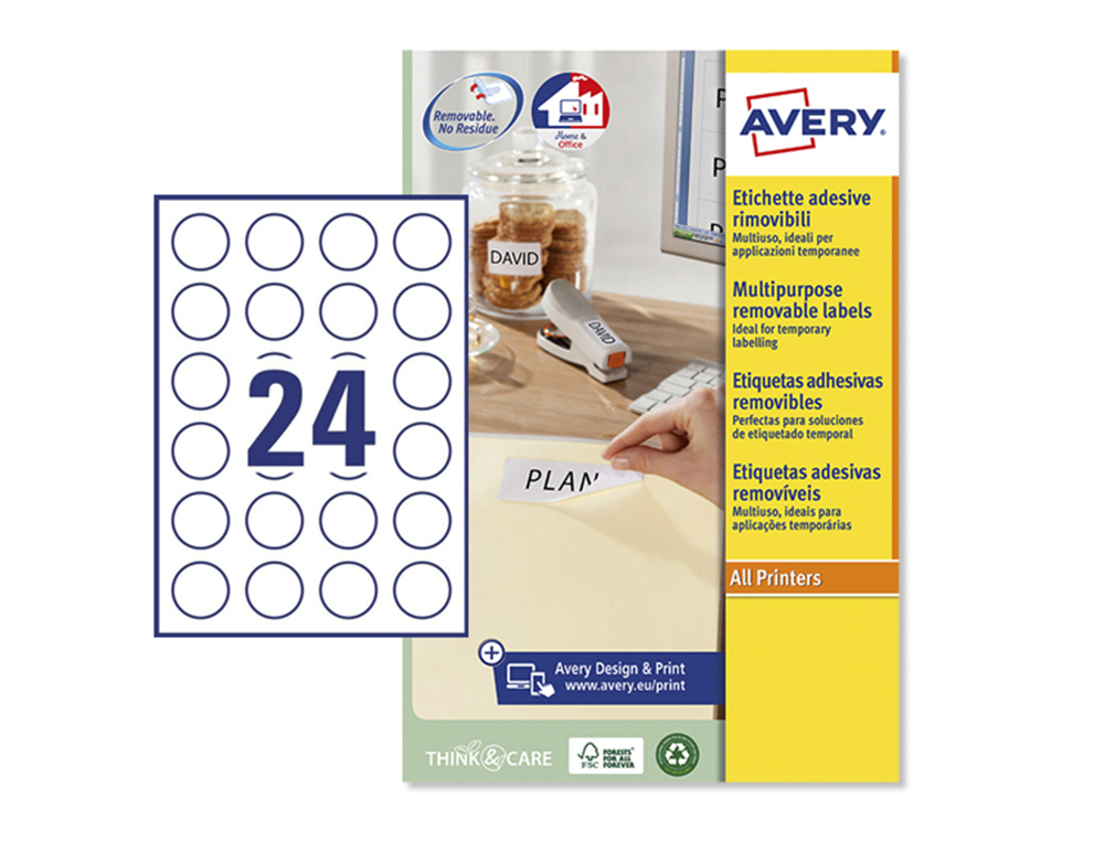 ETIQUETA ADESIVA AVERY BRANCA REDONDA REMOVIVEL PARA IMPRESSORA LASER INJEÇÃO DE TINTA E FOTOCOPIADORA 37 MM