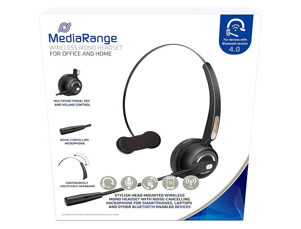 AURICULAR MEDIARANGE MONAURAL DIADEMA SEM FIOS BLUETOOTH COM MICROFONE
