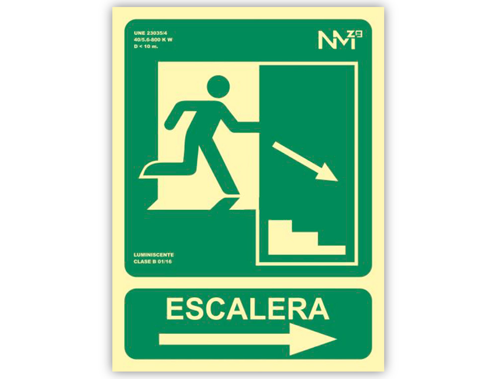 PICTOGRAMA ARCHIVO 2000 SAIDA EMERGENCIA ESCADA DESCER DIREITA PVC VERDE LUMINISCENTE 224X300 MM