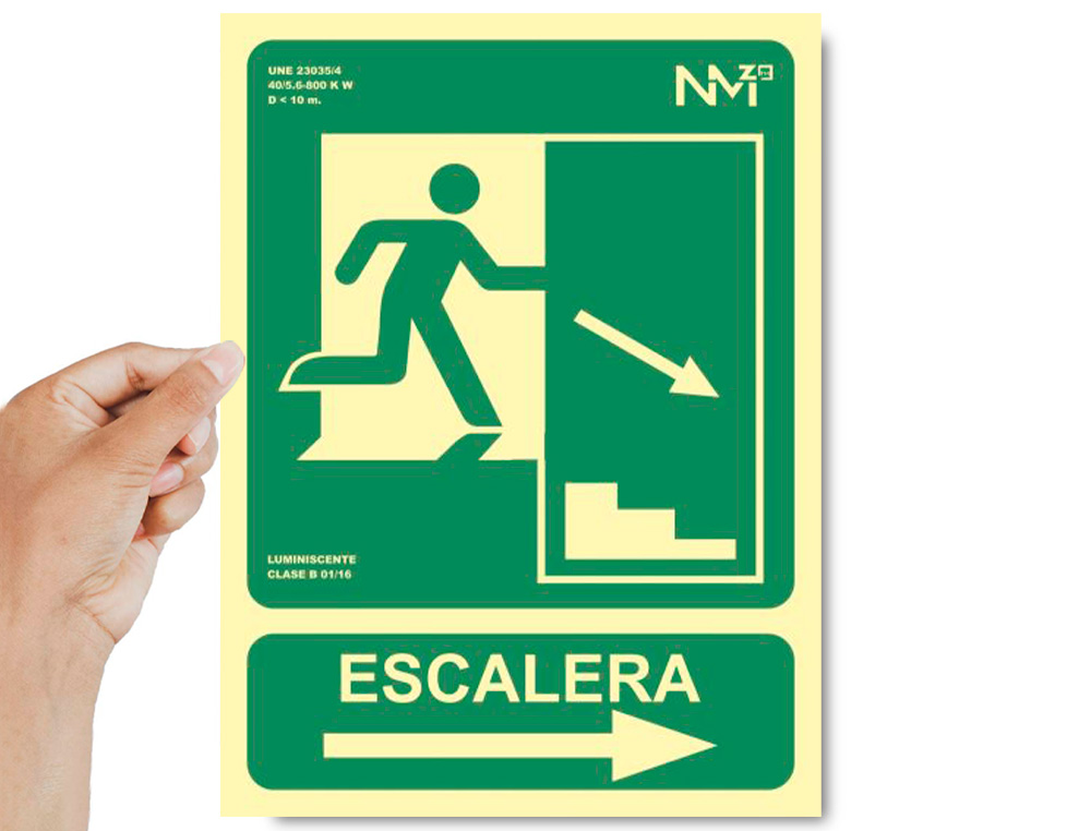 PICTOGRAMA ARCHIVO 2000 SAIDA EMERGENCIA ESCADA DESCER DIREITA PVC VERDE LUMINISCENTE 224X300 MM