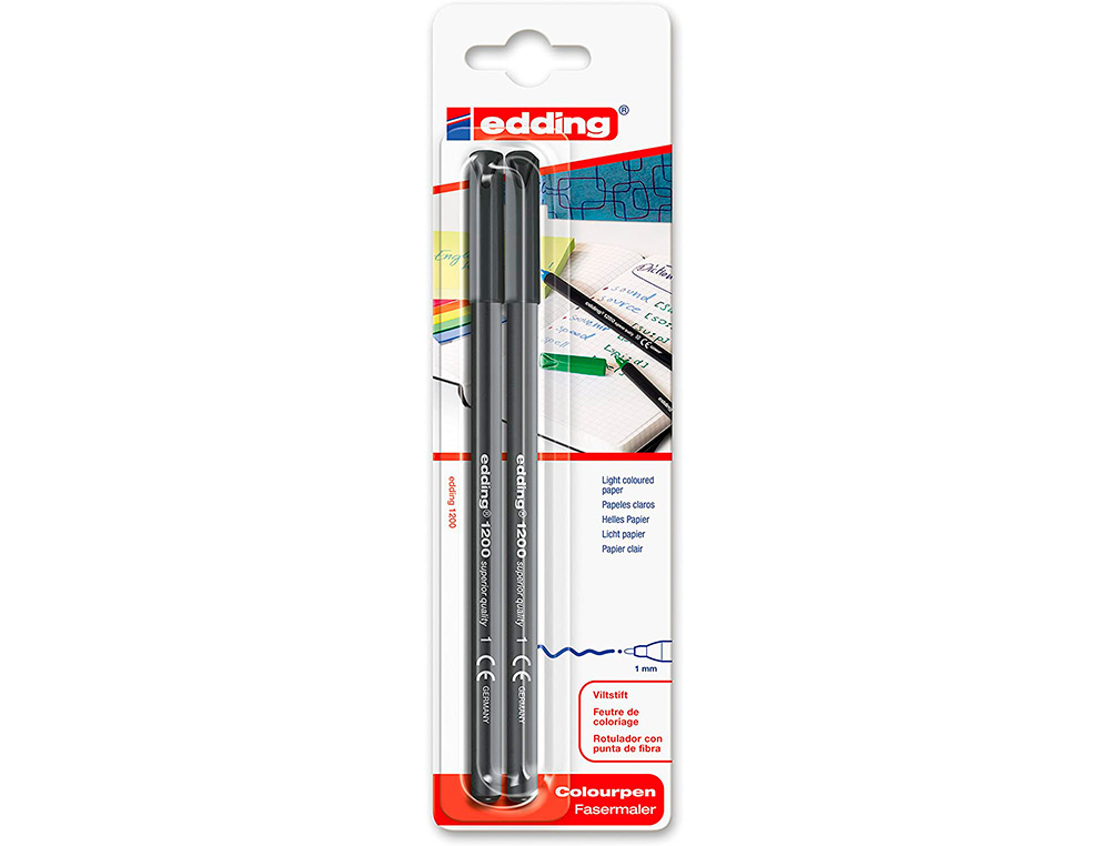 MARCADOR EDDING 1200 PONTA DE FIBRA REDONDA TRACO 1 MM N.1 PRETO BLISTER DE 2 UNIDADES
