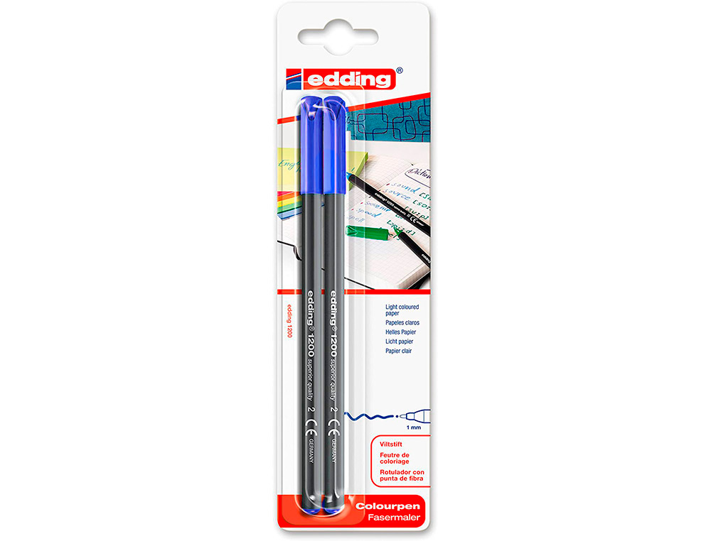 MARCADOR EDDING 1200 PONTA DE FIBRA REDONDA TRACO 1 MM N.3 AZUL BLISTER DE 2 UNIDADES