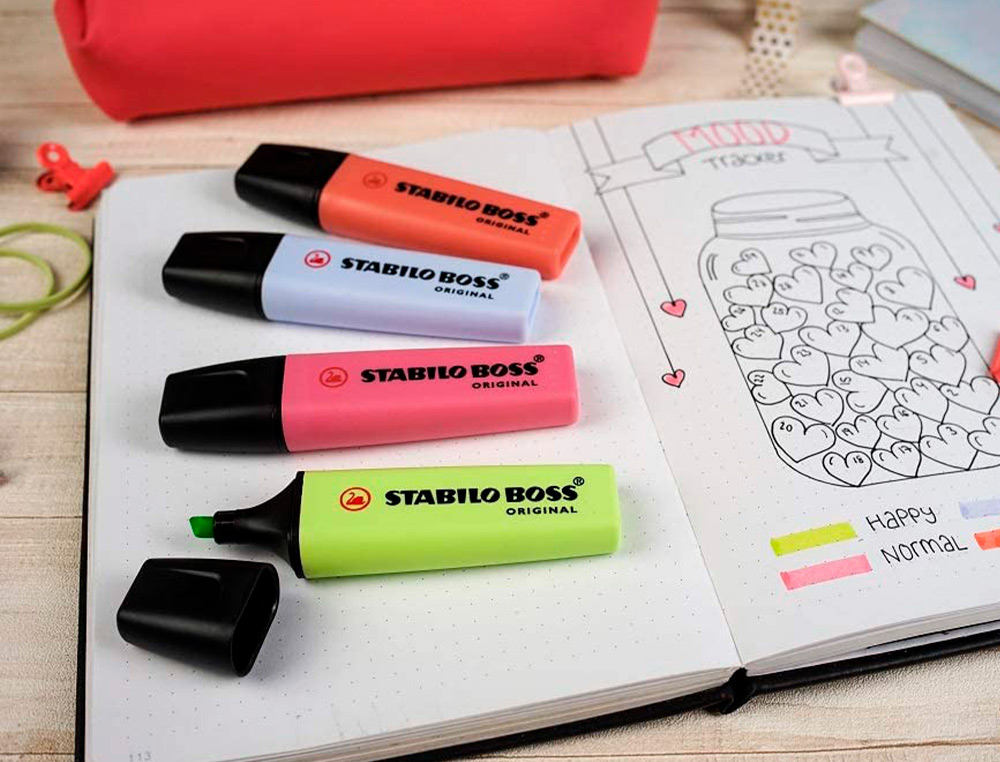 MARCADOR FLUORESCENTE STABILO BOSS 70 PASTEL ESTOJO DE 4 UNIDADES CORES NOVAS 2021 SORTIDAS