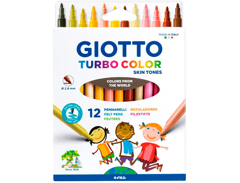 MARCADOR GIOTTO TURBO COLOR SKIN TONES CAIXA DE 12 CORES SORTIDAS LAVAVEIS PONTA BLOQUEADA
