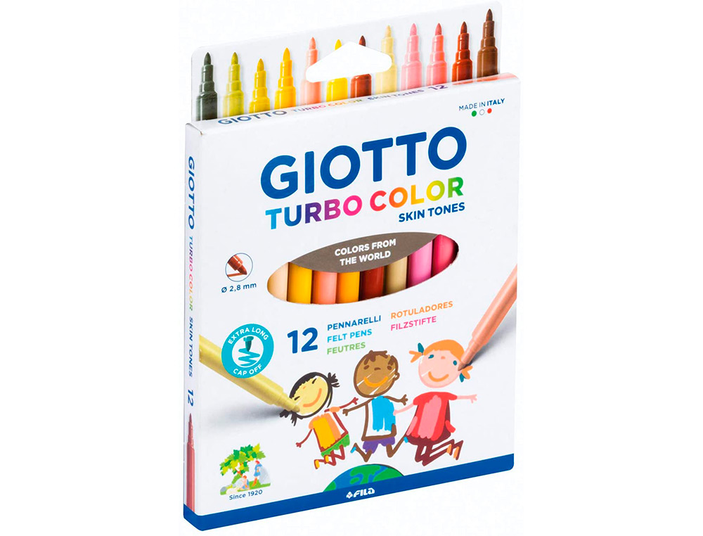 MARCADOR GIOTTO TURBO COLOR SKIN TONES CAIXA DE 12 CORES SORTIDAS LAVAVEIS PONTA BLOQUEADA