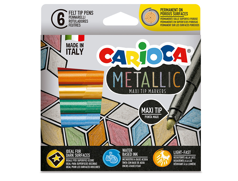 MARCADOR CARIOCA METALLIC PONTA MAXI 6 MM CAIXA DE 6 CORES SORTIDAS