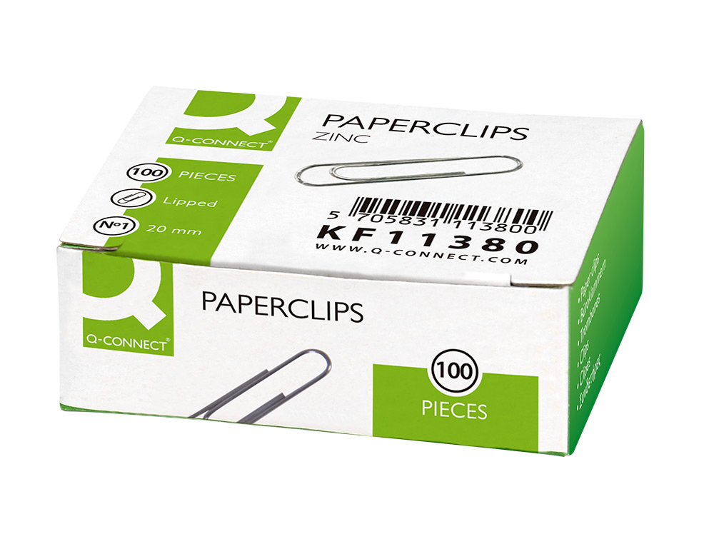 CLIPS ZINCO Q-CONNECT N 1 LABIADOS 20 MM CAIXA DE 100 UNIDADES