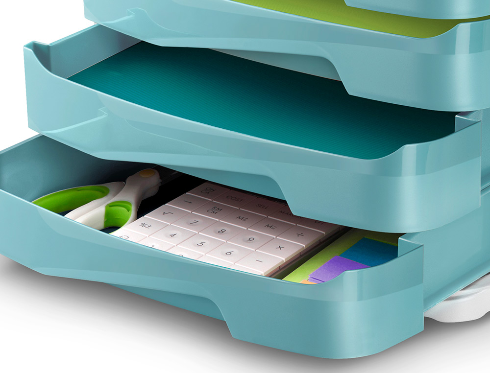 BLOCO CLASSIFICADOR DE SECRETARIA CEP PROTECT ANTIBACTERIANO 4 GAVETAS COR BRANCO/VERDE AGUA 292X386X246 MM