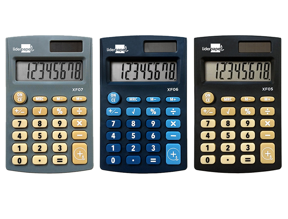 CALCULADORA LIDERPAPEL DE BOLSO XF08 8 DIGITOS SOLAR E PILHAS 98X62X8 MM EXPOSITOR DE 16 UNIDADES CORES SORTIDAS