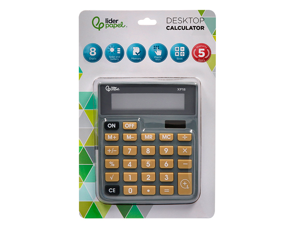 CALCULADORA LIDERPAPEL DE SECRETARIA XF18 8 DIGITOS SOLAR E PILHAS COR CINZA 127X105X24 MM