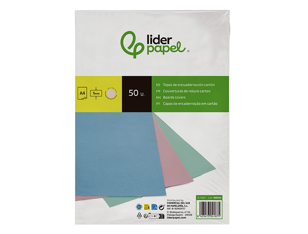 CAPA DE ENCADERNACAO LIDERPAPEL CARTAO DIN A4 1 MM ROSA PACK DE 50 UNIDADES