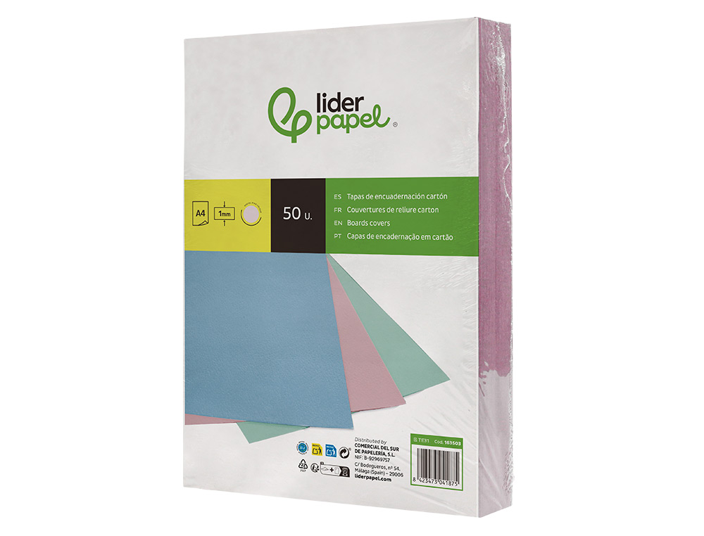 CAPA DE ENCADERNACAO LIDERPAPEL CARTAO DIN A4 1 MM ROSA PACK DE 50 UNIDADES