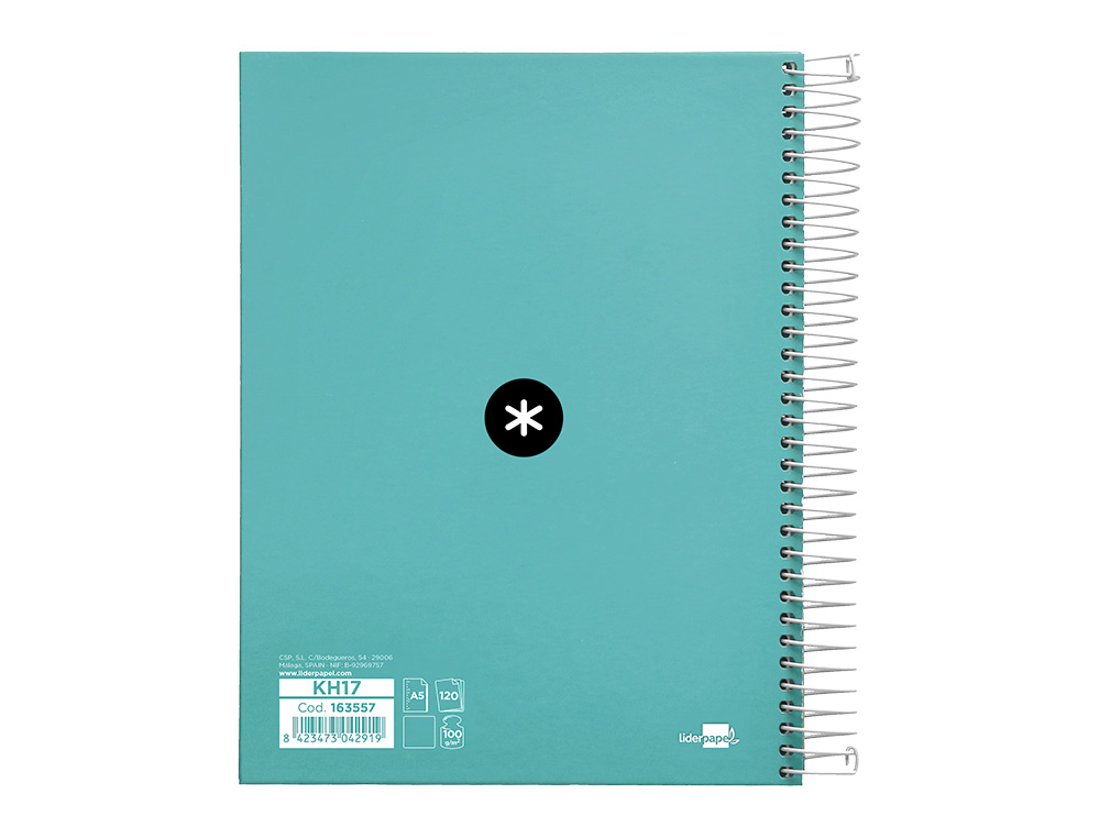 CADERNO ESPIRAL DIN A5 ANTARTIK CAPA FORRADA 120 F 100 GR LISO 5 MM 5 BANDAS COR MENTA