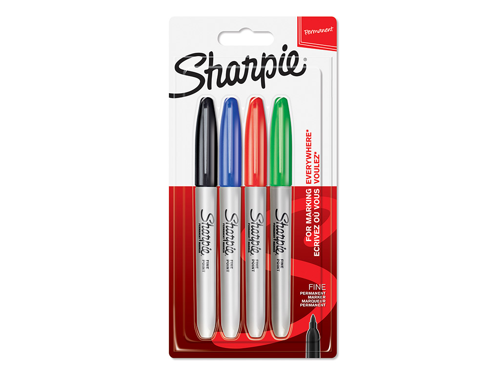 MARCADOR SHARPIE PERMANENTE FINO PONTA 1 MM BLISTER 4 UNIDADES CORES STANDARD SORTIDAS