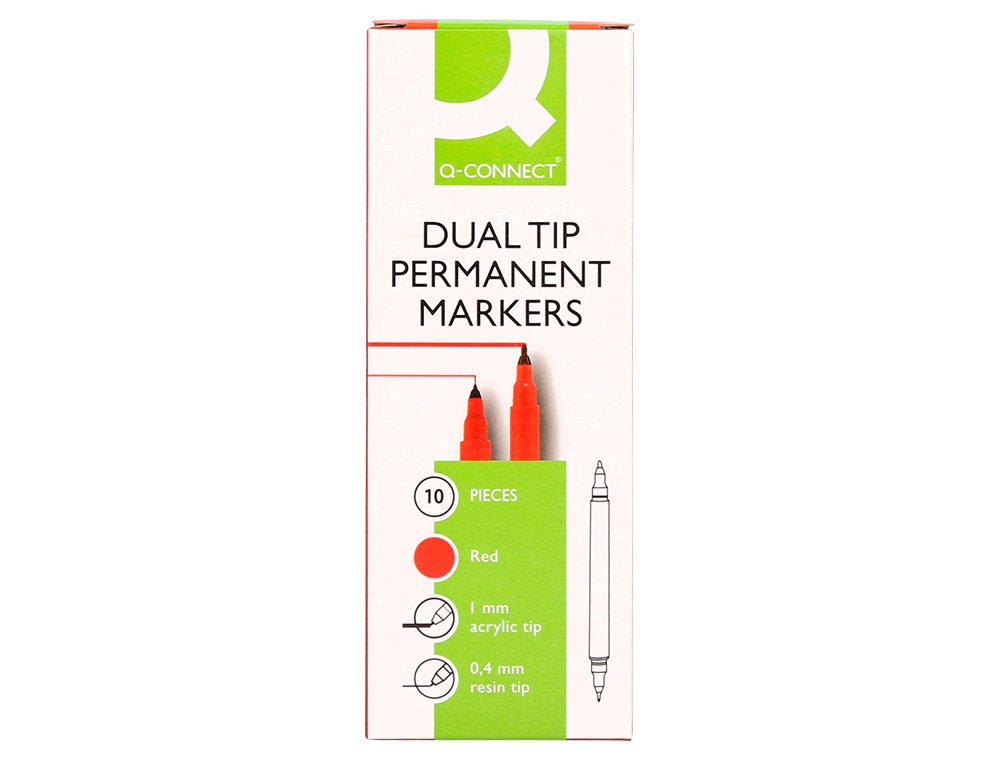 MARCADOR Q-CONNECT MARCADOR PERMANENTE DUPLA PONTA COR VERMELHO 0,4 MM E 1 MM